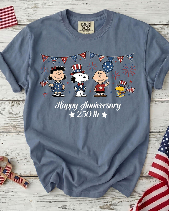 Comfort Colors Happy 250th Anniversary USA Patriotic Bunting Squad T-Shirt