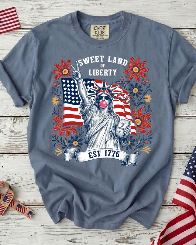 Comfort Colors Sweet Land Of Liberty EST 1776 Bubblegum Statue 250th Anniversary USA T-Shirt