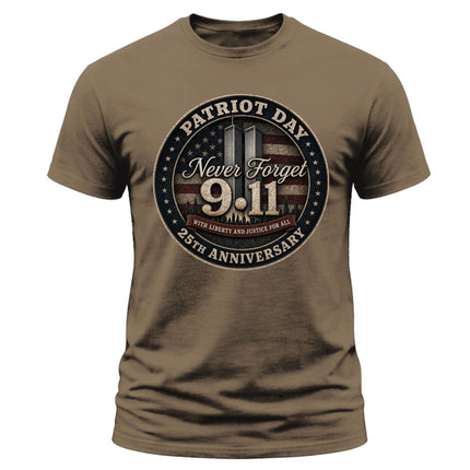 Patriot Day 9/11 Never Forget 25th Anniversary Memorial American Flag T-Shirt