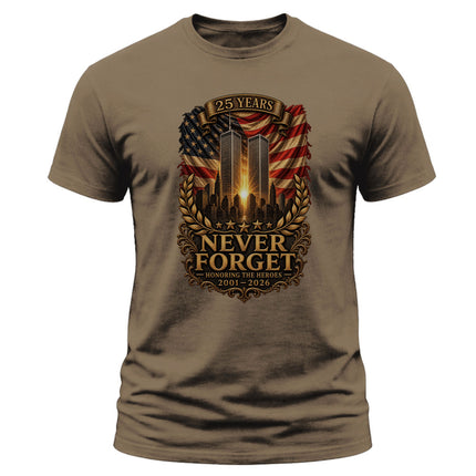 9/11 Never Forget 25th Anniversary Honoring The Heroes Memorial T-Shirt