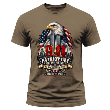 9/11 Patriot Day 25th Anniversary Never Forget Memorial Honoring Heroes T-Shirt