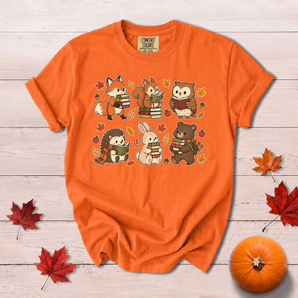 Comfort Colors Fall Book Lover Cute Woodland Reading T-Shirt