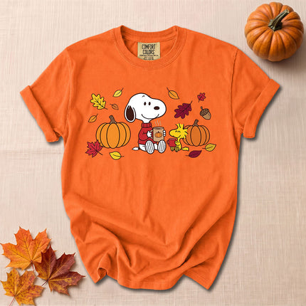 Comfort Colors Fall Pumpkin Coffee Autumn Leaves T-Shirt
