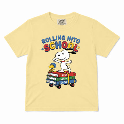 Comfort Colors Back To School Rolling Into School Read Learn Grow Kid T-Shirt