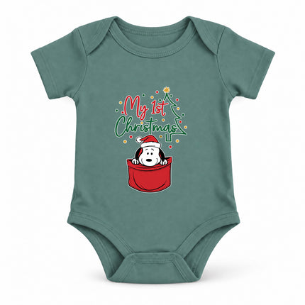 My First Christmas Santa Hat Pocket Graphic Baby Bodysuit