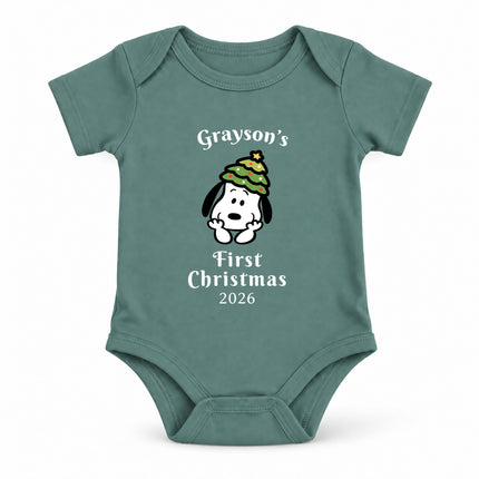 Personalized First Christmas 2026 Christmas Tree Hat Baby Bodysuit