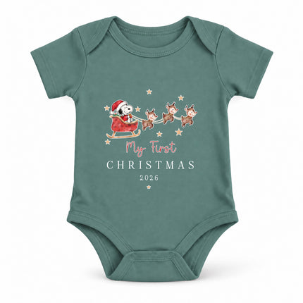 My First Christmas 2026 Reindeer Sleigh Baby Bodysuit