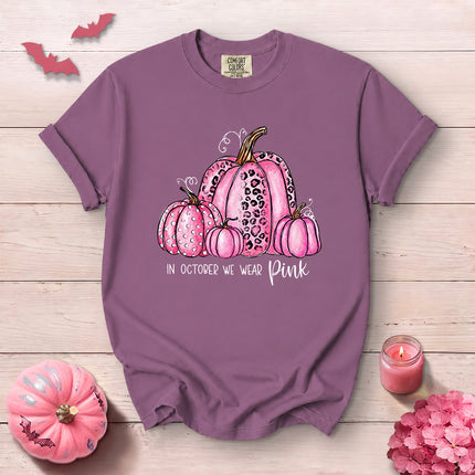Comfort Colors Pink Pumpkin Breast Cancer Awareness Halloween T-Shirt