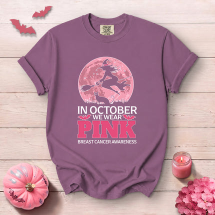 Comfort Colors Breast Cancer Awareness Pink Moon Witch T-Shirt