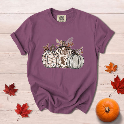 Comfort Colors Cow Print Pumpkin Rustic Fall Thanksgiving T-Shirt