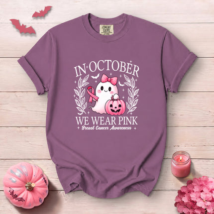 Comfort Colors Halloween Ghost Breast Cancer Awareness T-Shirt