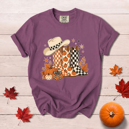 Comfort Colors Fall Cowboy Boots Pumpkin Thanksgiving T-Shirt