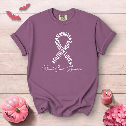 Comfort Colors Breast Cancer Awareness Strength Hope Pink Ribbon T-Shirt