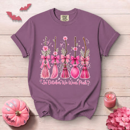 Comfort Colors Pink Witch Broom Breast Cancer Awareness T-Shirt