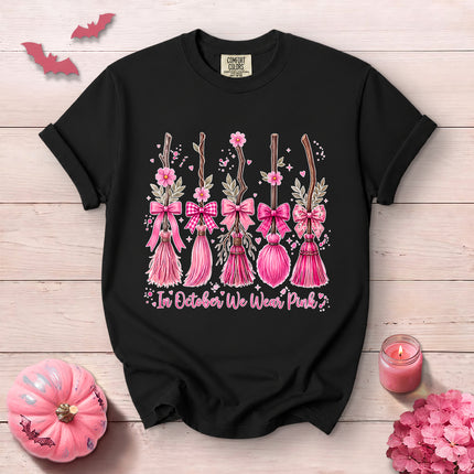 Comfort Colors Pink Witch Broom Breast Cancer Awareness T-Shirt