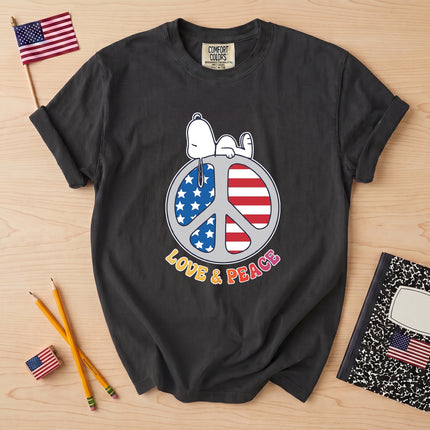 Comfort Colors Love and Peace American Flag Patriotic T-Shirt