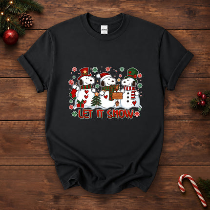 Let It Snow Christmas Snowman Trio Holiday Graphic T-Shirt