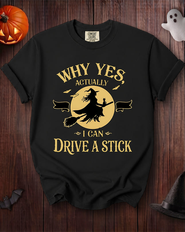 Comfort Colors Old Lady Witch Halloween Funny Moon Broom Graphic T-Shirt