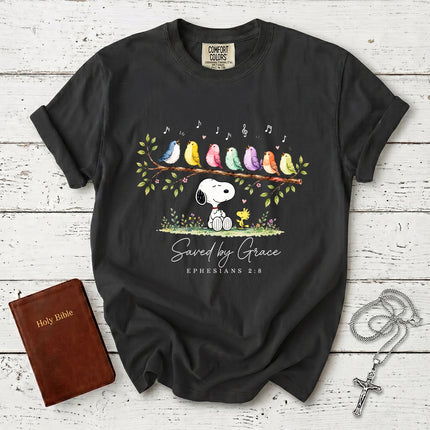 Comfort Colors Saved by Grace Ephesians 2 8 Singing Birds Christian T-Shirt