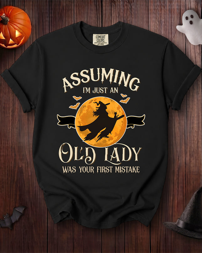 Comfort Colors Old Lady Witch Halloween Moon Silhouette Graphic T-Shirt