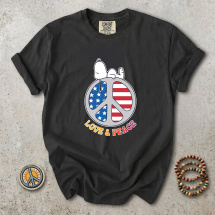 Comfort Colors American Flag Peace Love Patriotic Retro T-Shirt