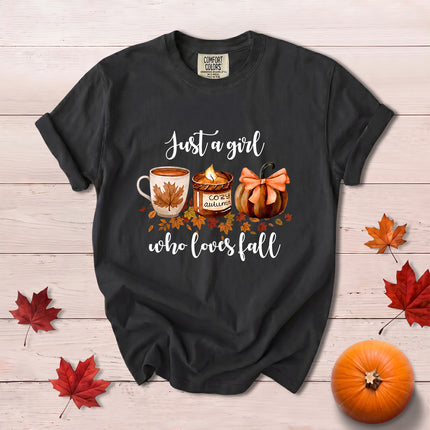 Comfort Colors Fall Autumn Just A Girl Who Loves Fall Pumpkin Coffee T-Shirt
