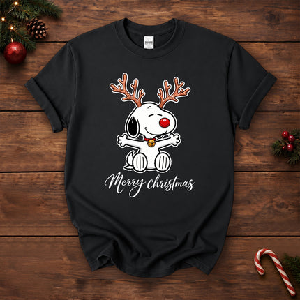 Merry Christmas Reindeer Antlers Red Nose T-Shirt