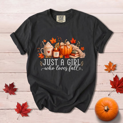 Comfort Colors Fall Autumn Just A Girl Who Loves Fall Pumpkin Coffee Cozy T-Shirt