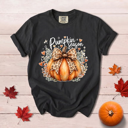 Comfort Colors Fall Autumn Pumpkin Season Leopard Bow Thanksgiving T-Shirt
