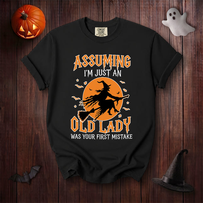 Comfort Colors Old Lady Witch Halloween Spooky Bat Graphic T-Shirt