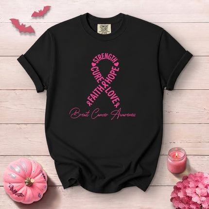 Comfort Colors Breast Cancer Awareness Strength Hope Pink Ribbon T-Shirt