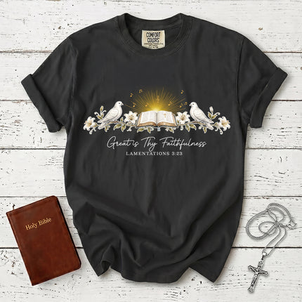 Comfort Colors Great Is Thy Faithfulness Lamentations 3:23 Christian Bible Verse T-Shirt