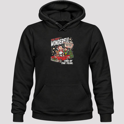 Christmas Tree Farm Vintage Car Most Wonderful Time Hoodie