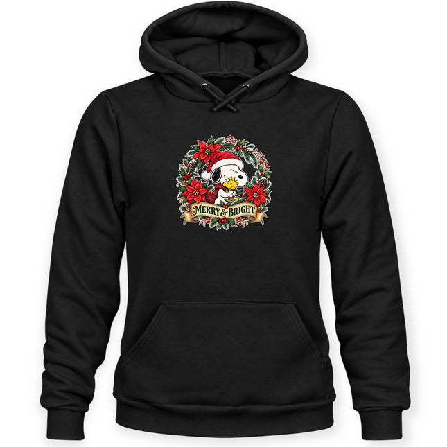 Merry and Bright Christmas Poinsettia Wreath Hoodie
