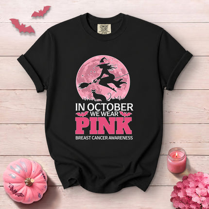 Comfort Colors Breast Cancer Awareness Pink Moon Witch T-Shirt