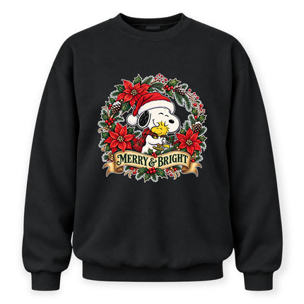 Merry and Bright Christmas Poinsettia Wreath Sweatshirt