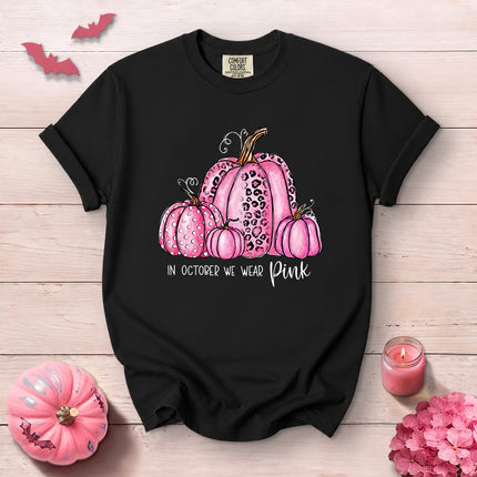 Comfort Colors Pink Pumpkin Breast Cancer Awareness Halloween T-Shirt