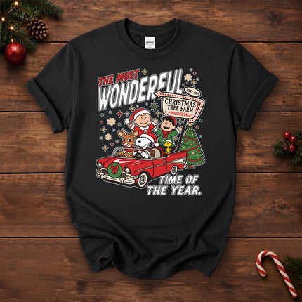 Christmas Tree Farm Vintage Car Most Wonderful Time T-Shirt