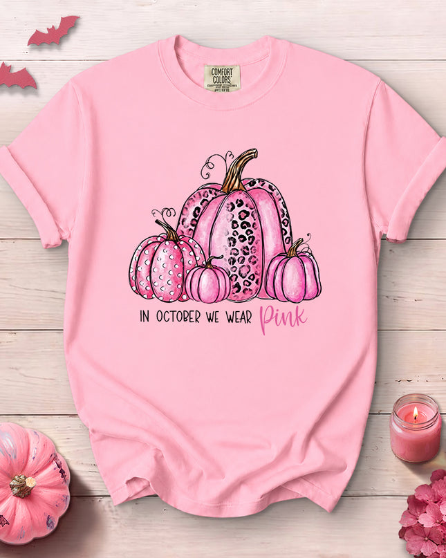 Comfort Colors Pink Pumpkin Breast Cancer Awareness Halloween T-Shirt