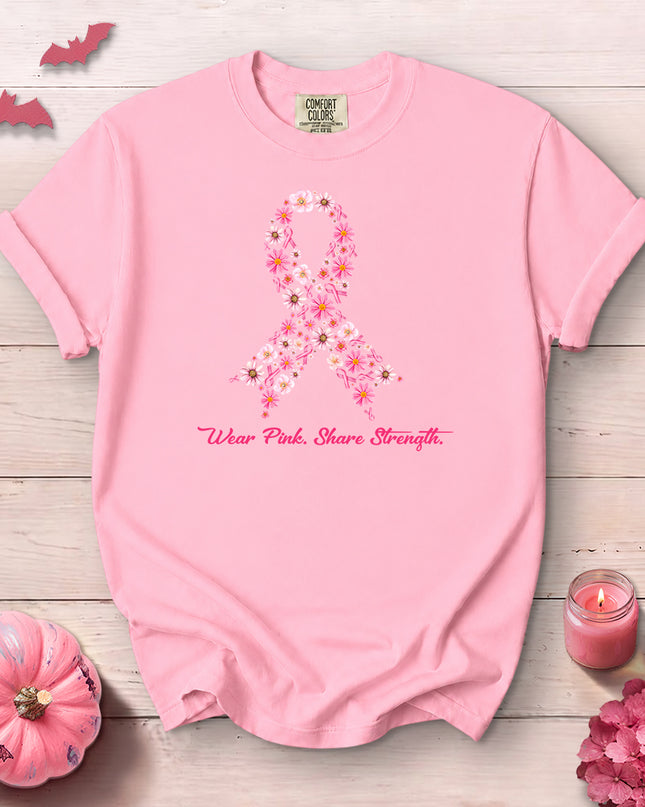 Comfort Colors Wear Pink Share Strength Breast Cancer Awareness Floral T-Shirt