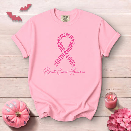 Comfort Colors Breast Cancer Awareness Strength Hope Pink Ribbon T-Shirt