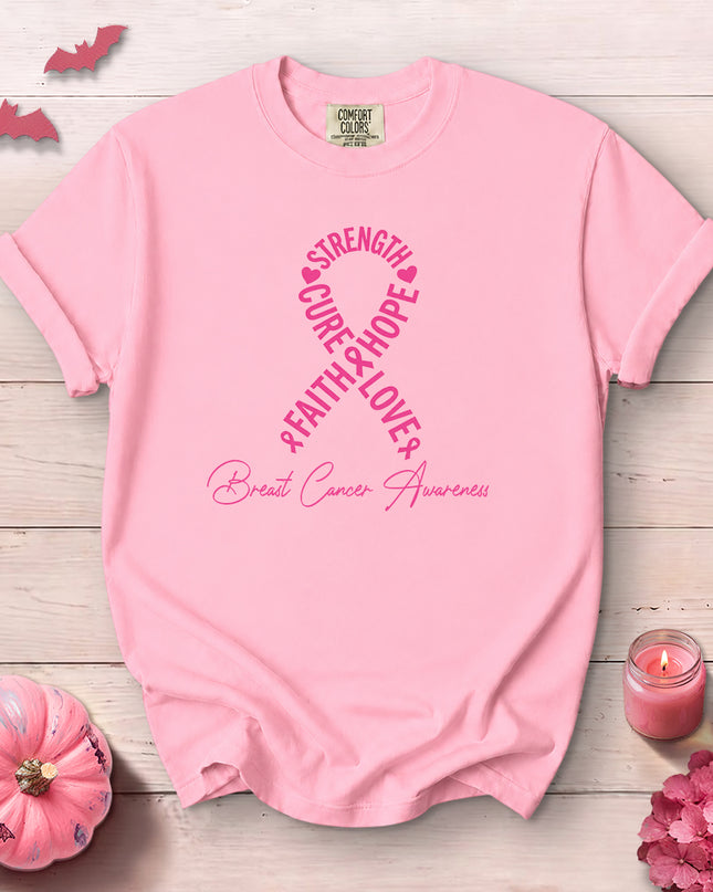 Comfort Colors Breast Cancer Awareness Strength Hope Pink Ribbon T-Shirt