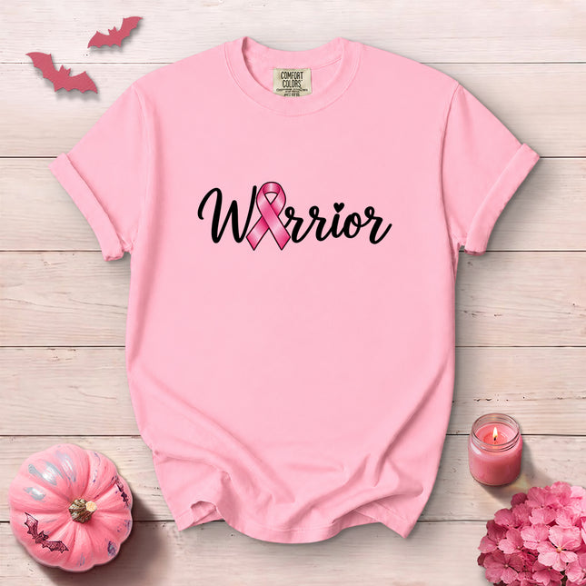 Comfort Colors Breast Cancer Awareness Minimalist Warrior Pink Ribbon T-Shirt