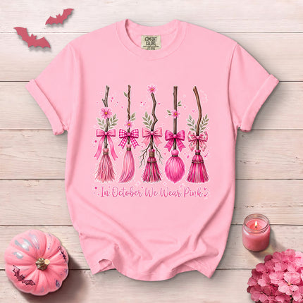 Comfort Colors Pink Witch Broom Breast Cancer Awareness T-Shirt