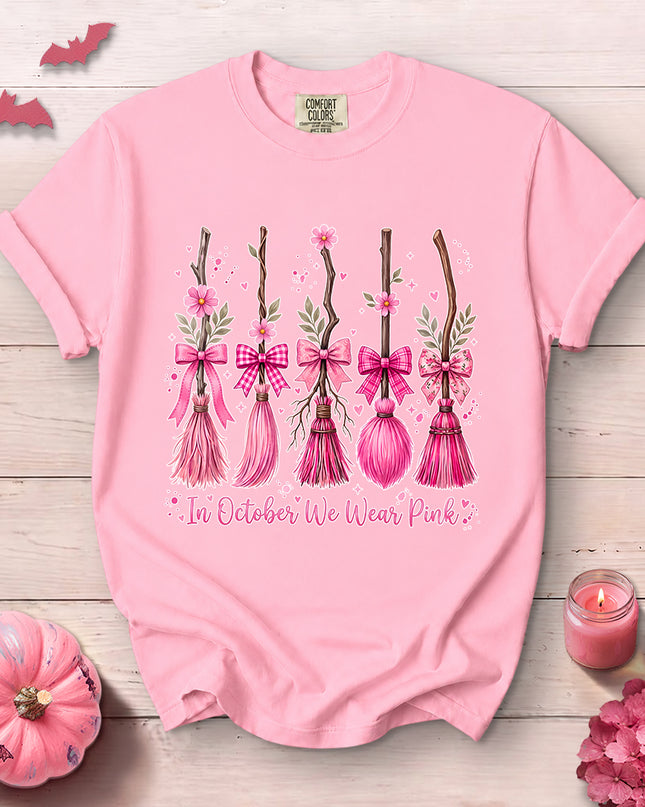 Comfort Colors Pink Witch Broom Breast Cancer Awareness T-Shirt