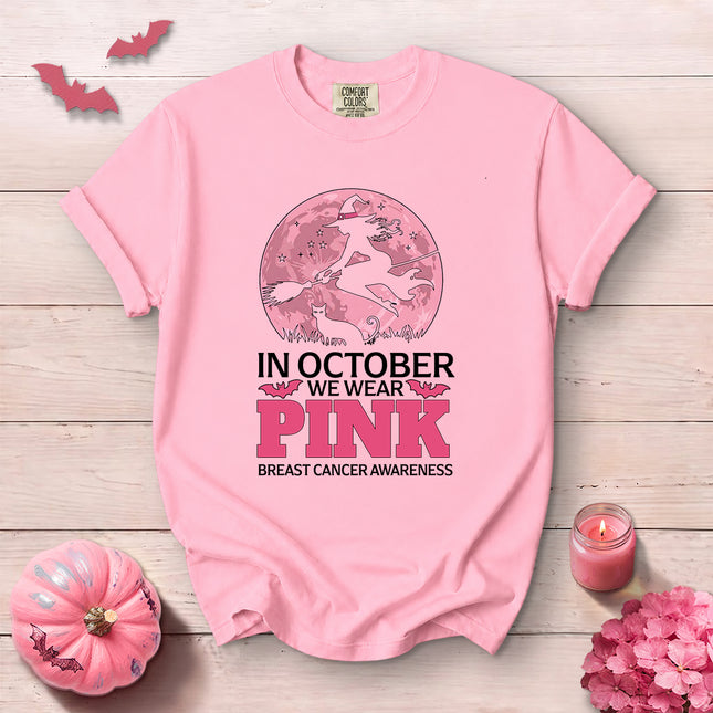 Comfort Colors Breast Cancer Awareness Pink Moon Witch T-Shirt