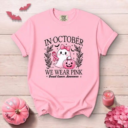 Comfort Colors Halloween Ghost Breast Cancer Awareness T-Shirt