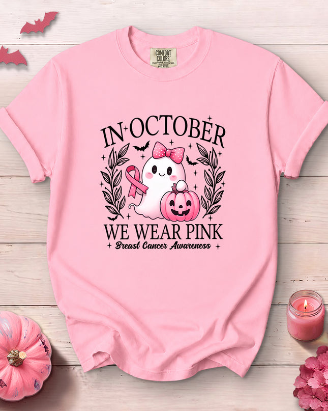 Comfort Colors Halloween Ghost Breast Cancer Awareness T-Shirt