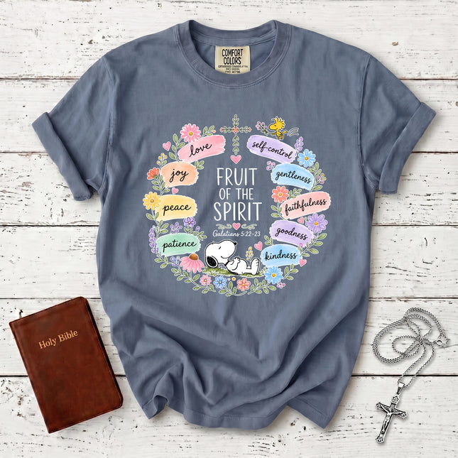 Comfort Colors Fruit of the Spirit Galatians 5:22 Floral Wreath Faith T-Shirt