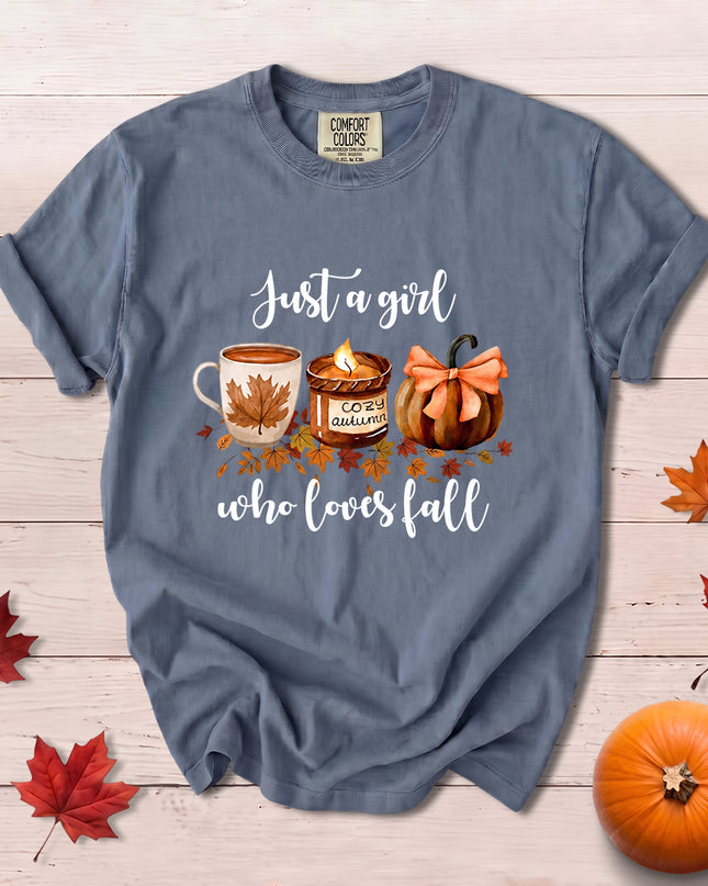 Comfort Colors Fall Autumn Just A Girl Who Loves Fall Pumpkin Coffee T-Shirt